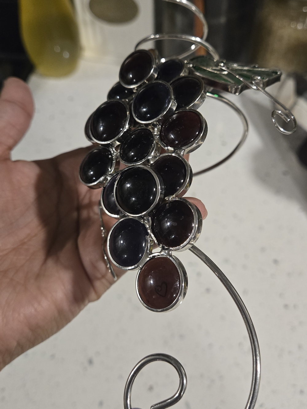 Stained Glass and Wire Grape Bunch Wine Bottle Topper - Picture 4 of 8